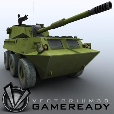 3D Model of Game-ready model of Chinese PTL02 100mm Wheeled Assault Gun - 3D Render 4